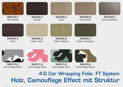 4-D-Autofolie-Carwrapping-FT-System-Holz-Camouflage-Effect-Struktur-Farbuebersicht