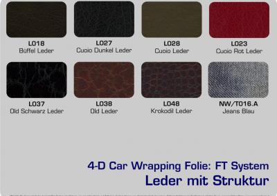 4-D-Autofolie-Carwrapping-FT-System-Leder-Struktur-Farbuebersicht