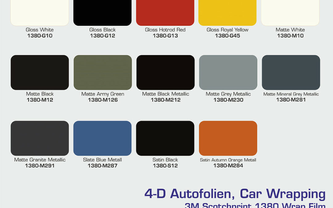 4d-Autofolien-3M-Scotchcal-1380-Wrap-Film-Wrapping-Folie-Farbuebersicht-Folienuebersicht, WEGASwerbung, Beschriftung, Druck