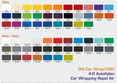 Farbpalette Autofolie 3M Car Wrap 1080 Glanz Matt Satin