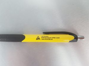 523-Kugelschreiber-Dresden-gelb-schwarz-Werbeaufdruck