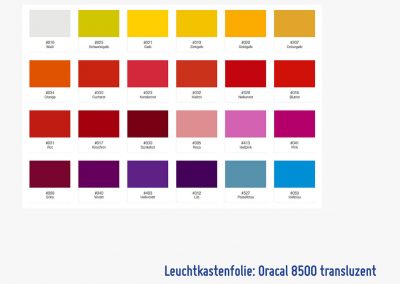 Folienfarbe Oracal 8500 transluzent Leuchtkastenfolie-1 Wegaswerbung-Shop