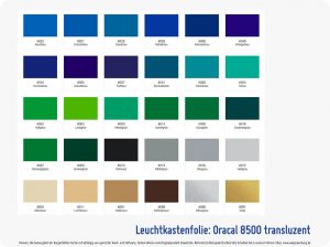 Folienfarbe Oracal 8500 transluzent Leuchtkastenfolie-2 Wegaswerbung-Shop