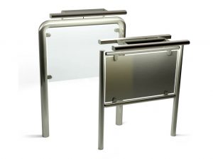 Aufsteller-Gestell-Infotafel-Schilder-Staender-Edelstahl-Beleuchtung