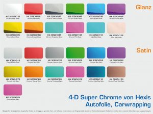 HX-Carwrapping-Autofolie Chrome-Glanz-Satin-Farbuebersicht