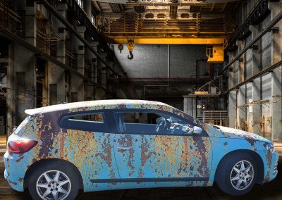 006-007-Car-Wrapping-Autofolie-Rost-Design-stark-verrostet-in-Industriehalle