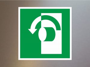 Aufkleber-Schild-Rettungszeichen-weiss-Oeffnung-Links-E018