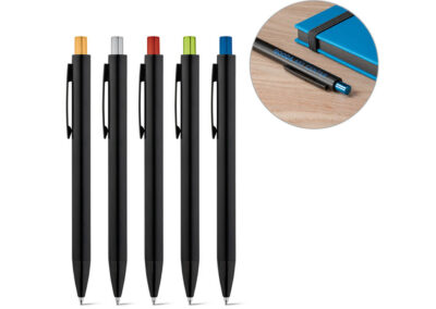 Kugelschreiber-Alu-Soft-schwarzmatt-5-Chromfarben-Set