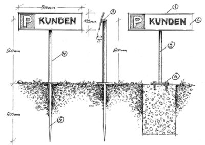 Parkplatzschild-schraeg-Ovalrohrpfosten-Skizze