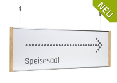 Haengeschild-Deckenschild-Wegweiser-Holz-Eiche-Edelstahl-Acryl