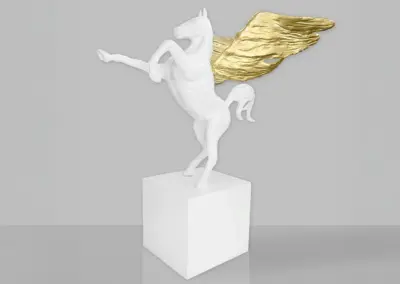 3-D-XXL-Pferdefigur-Kunstfigur-Fantasiefigur-Pegasus-goldene-Fluegel