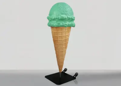 3D-Werbefigur-Werbeaufsteller-Figur-Kugel-Eis-mint-Waffel-Metallfuss-Rollen-140cm