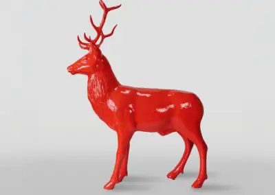 3D-XXL-lebensechte-Tierfigur-Waldtier-Hirsch-185x220x90cm-rot