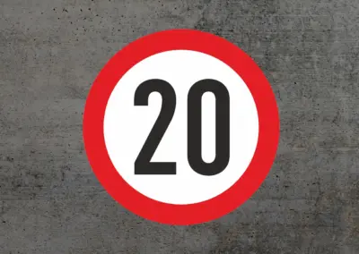 Zeichen-rund-mehrfarbig-thermoplastische-Bodenmarkierung-Geschwindigkeit 20 kmh
